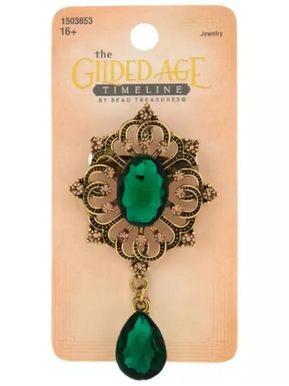 New Green Gem Filigree Brooch -